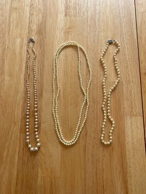 Lot of 3 Vintage Classic Faux Pearl Bead Necklace - Cream